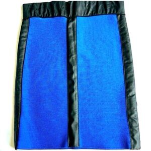 bebe Blue and Black Faux Leather Pencil Skirt